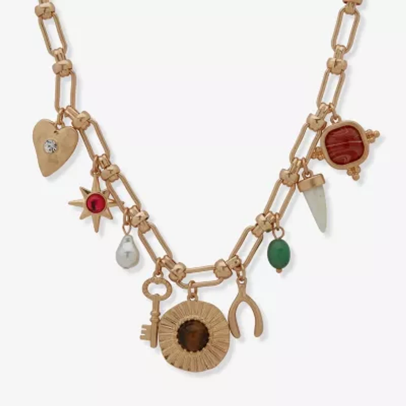 a.n.a Gold Tone Womens 16 Inch Statement Necklace