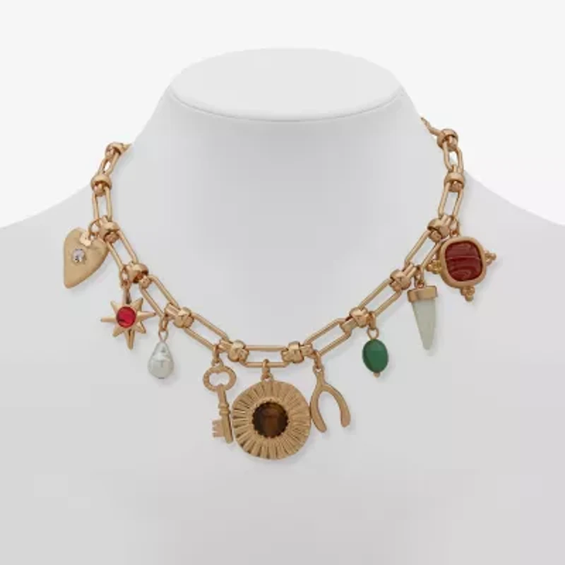 a.n.a Gold Tone Womens 16 Inch Statement Necklace
