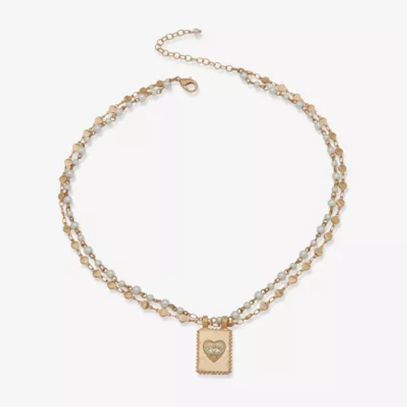 a.n.a Gold Tone Womens White Simulated Pearl Heart 18 Inch Pendant Necklace