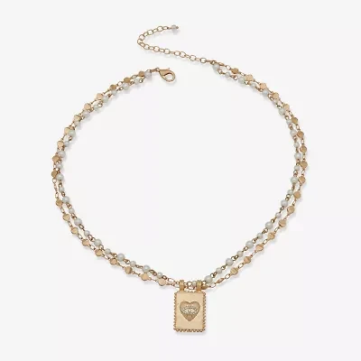 a.n.a Gold Tone Womens White Simulated Pearl Heart 18 Inch Pendant Necklace