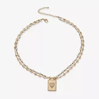 a.n.a Gold Tone Womens White Simulated Pearl Heart 18 Inch Pendant Necklace