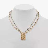 a.n.a Gold Tone Womens White Simulated Pearl Heart 18 Inch Pendant Necklace