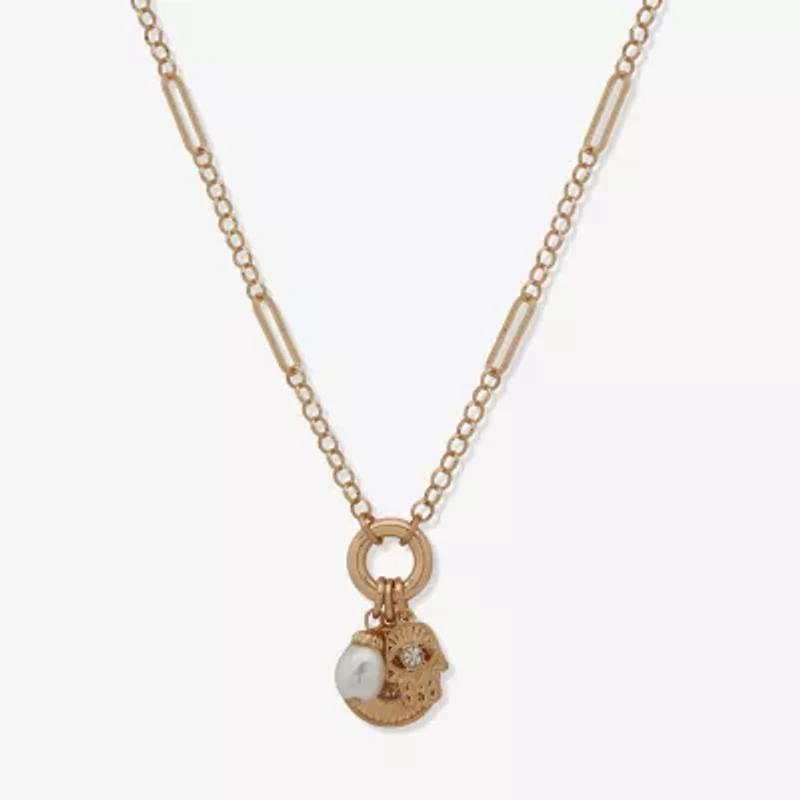 a.n.a Gold Tone Womens White 18 Inch Strand Necklace