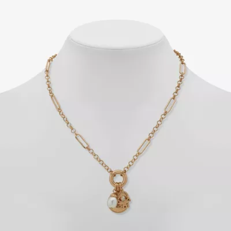 a.n.a Gold Tone Womens White 18 Inch Strand Necklace