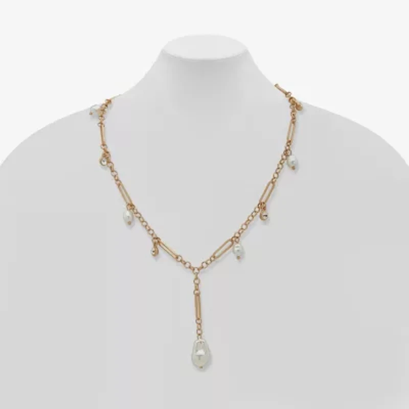 a.n.a Gold Tone Womens White 18 Inch Strand Necklace