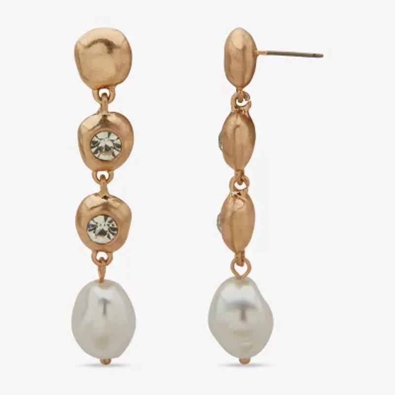 a.n.a Gold Tone Womens White Simulated Pearl Drop Earrings