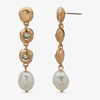 a.n.a Gold Tone Womens White Simulated Pearl Drop Earrings
