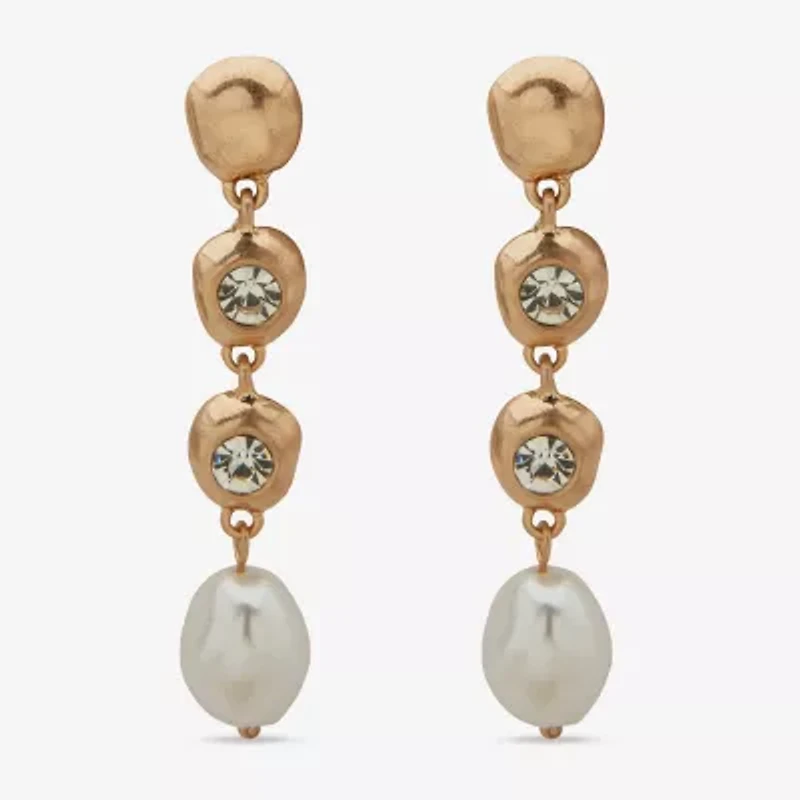 a.n.a Gold Tone Womens White Simulated Pearl Drop Earrings