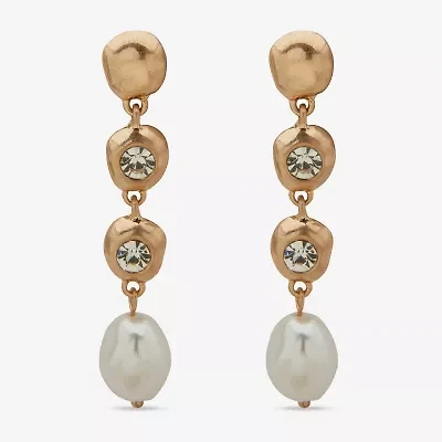 a.n.a Gold Tone Womens White Simulated Pearl Drop Earrings