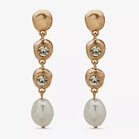 a.n.a Gold Tone Womens White Simulated Pearl Drop Earrings