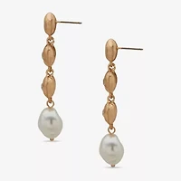 a.n.a Gold Tone Womens White Simulated Pearl Drop Earrings