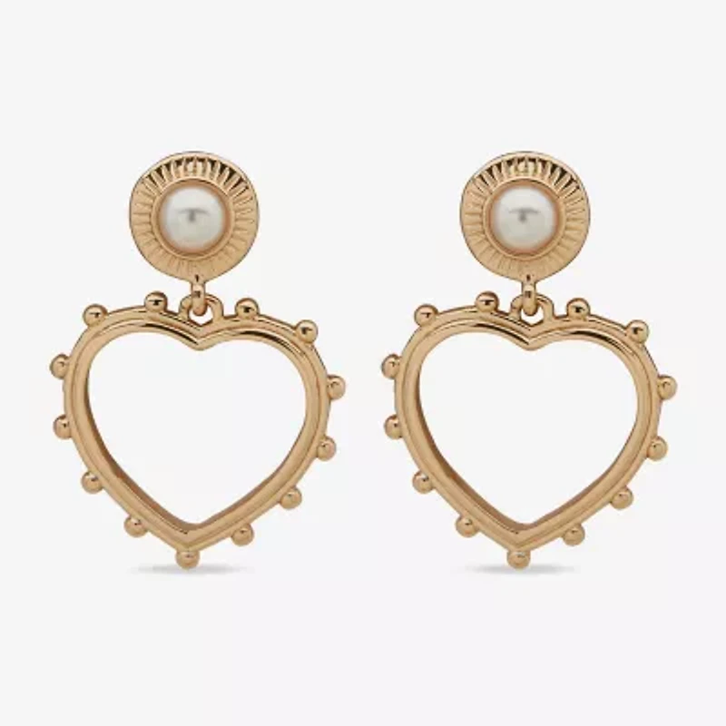 a.n.a Gold Tone Womens Pink Simulated Pearl Heart Drop Earrings