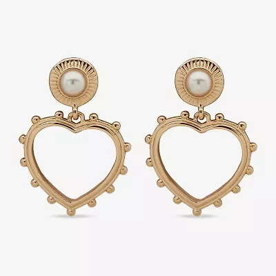 a.n.a Gold Tone Womens Pink Simulated Pearl Heart Drop Earrings
