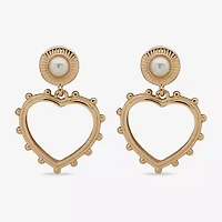 a.n.a Gold Tone Womens Pink Simulated Pearl Heart Drop Earrings