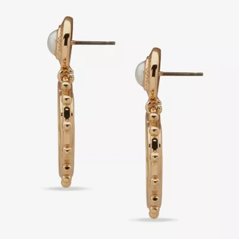 a.n.a Gold Tone Womens Pink Simulated Pearl Heart Drop Earrings