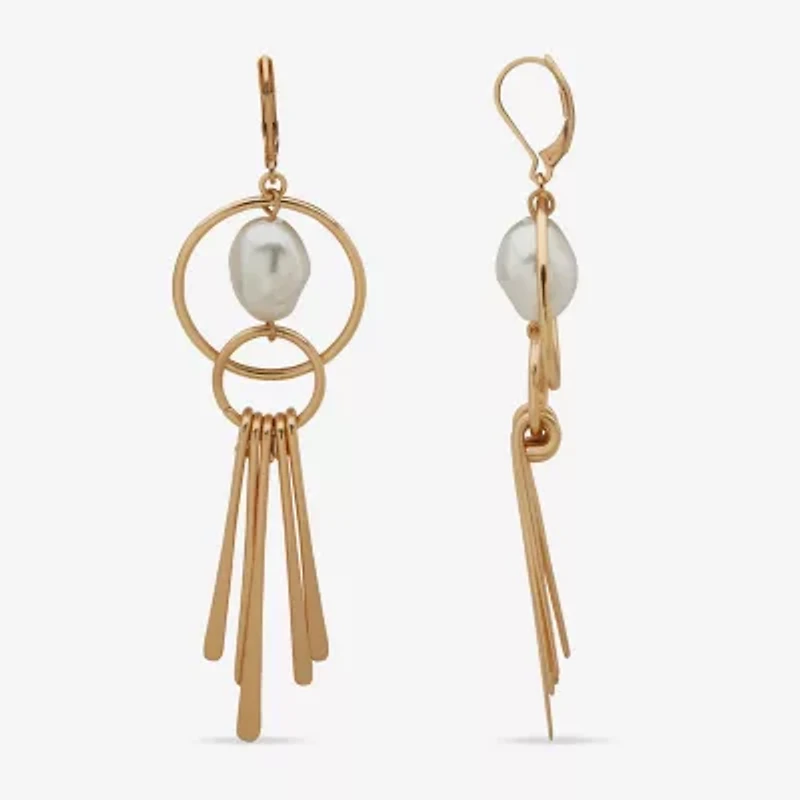 a.n.a Gold Tone Womens White Simulated Pearl Drop Earrings