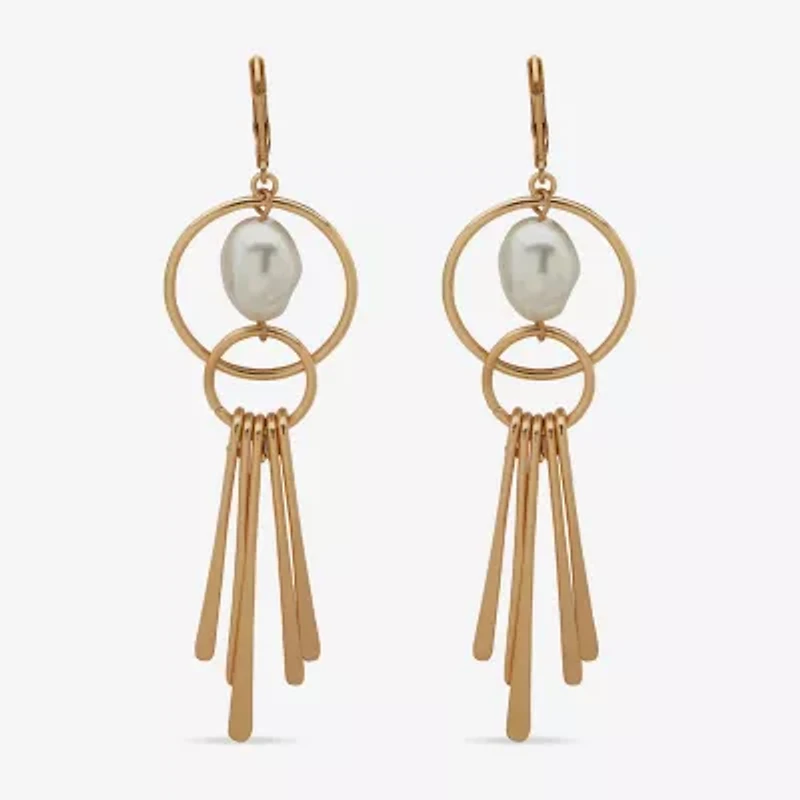 a.n.a Gold Tone Womens White Simulated Pearl Drop Earrings