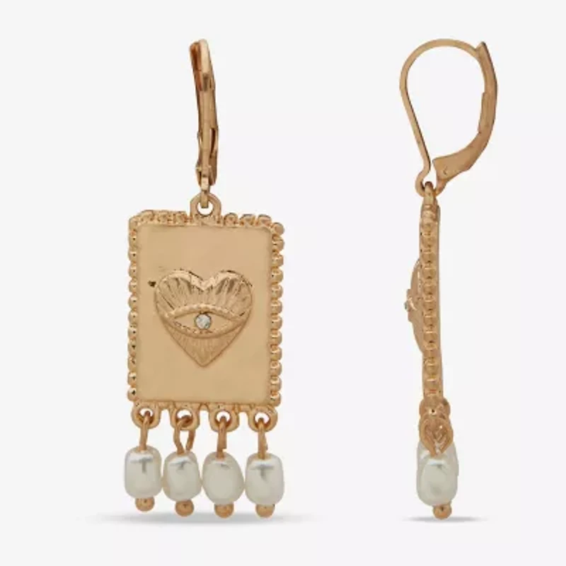 a.n.a Gold Tone Womens White Simulated Pearl Heart Drop Earrings