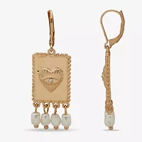 a.n.a Gold Tone Womens White Simulated Pearl Heart Drop Earrings