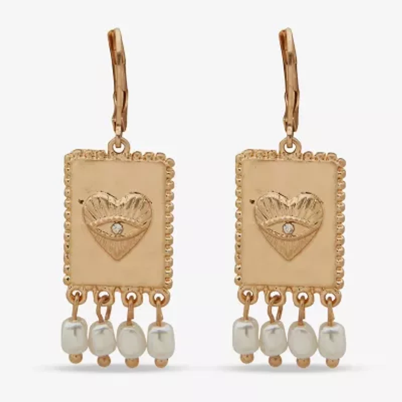 a.n.a Gold Tone Womens White Simulated Pearl Heart Drop Earrings