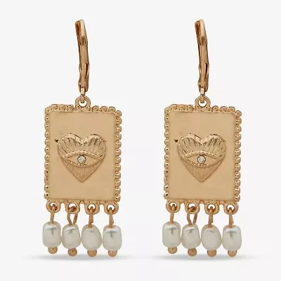 a.n.a Gold Tone Womens White Simulated Pearl Heart Drop Earrings