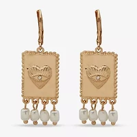 a.n.a Gold Tone Womens White Simulated Pearl Heart Drop Earrings