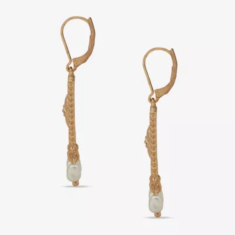 a.n.a Gold Tone Womens White Simulated Pearl Heart Drop Earrings