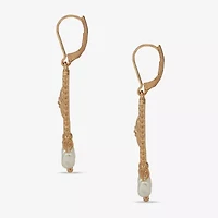 a.n.a Gold Tone Womens White Simulated Pearl Heart Drop Earrings