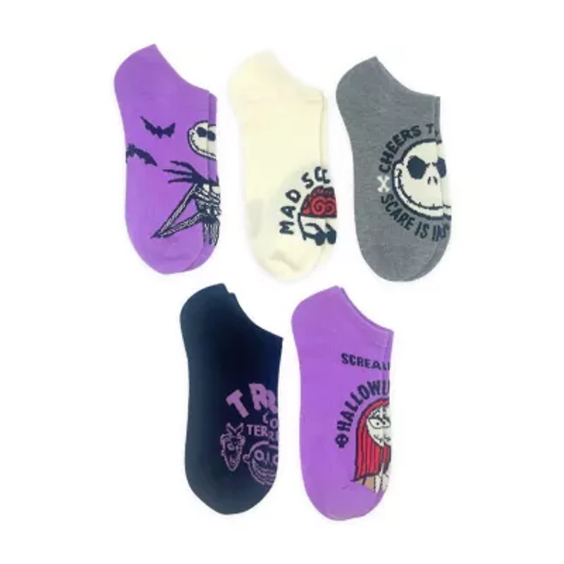 Womens Multi-Pack 5 Pair Nightmare Before Christmas No Show Socks