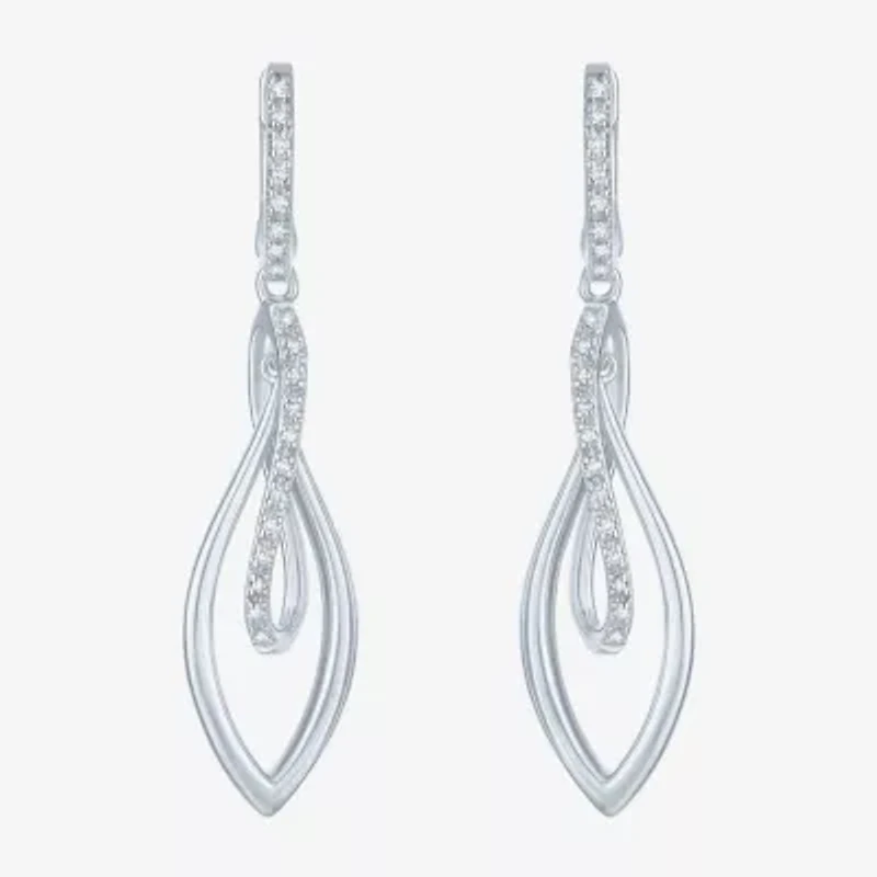(Gh / Si2 I1) Womens 1/10 CT. T.W. Lab Grown White Diamond Sterling Silver Oblong Drop Earrings