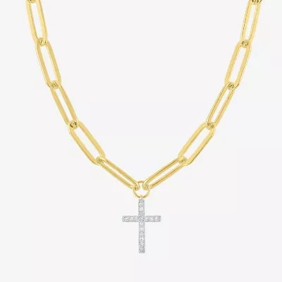 Cross (G-H, Si2-I1) Womens 1/10 CT. T.W. Lab Grown White Diamond 14K Gold Over Silver Cross 18 Inch Pendant Necklace