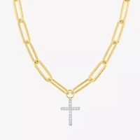 Cross (G-H, Si2-I1) Womens 1/10 CT. T.W. Lab Grown White Diamond 14K Gold Over Silver Cross 18 Inch Pendant Necklace