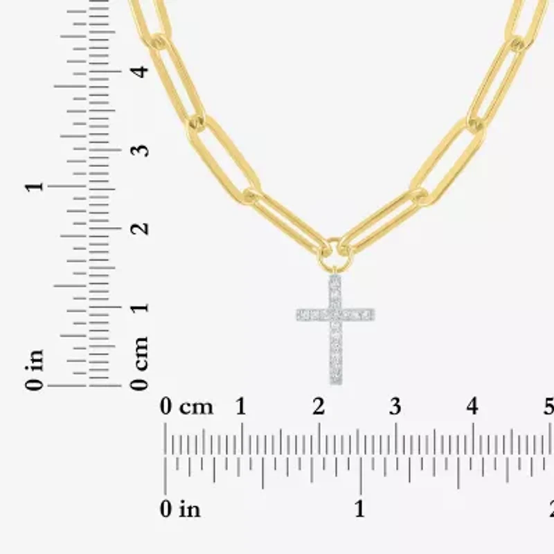 Cross (G-H, Si2-I1) Womens 1/10 CT. T.W. Lab Grown White Diamond 14K Gold Over Silver Cross 18 Inch Pendant Necklace