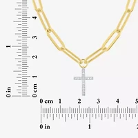 Cross (G-H, Si2-I1) Womens 1/10 CT. T.W. Lab Grown White Diamond 14K Gold Over Silver Cross 18 Inch Pendant Necklace