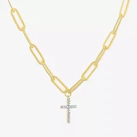 Cross (G-H, Si2-I1) Womens 1/10 CT. T.W. Lab Grown White Diamond 14K Gold Over Silver Cross 18 Inch Pendant Necklace