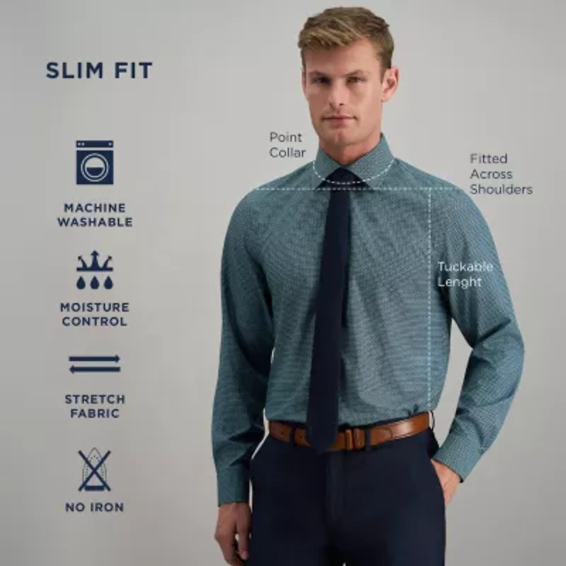 Haggar Smart Wash Mens Slim Fit Easy Care Long Sleeve Dress Shirt