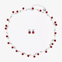 Monet Jewelry Timeless Silver Tone & Red Collar Necklace & Stud Earring Womens Glass Simulated Pearl Round 2-pc. Jewelry Set