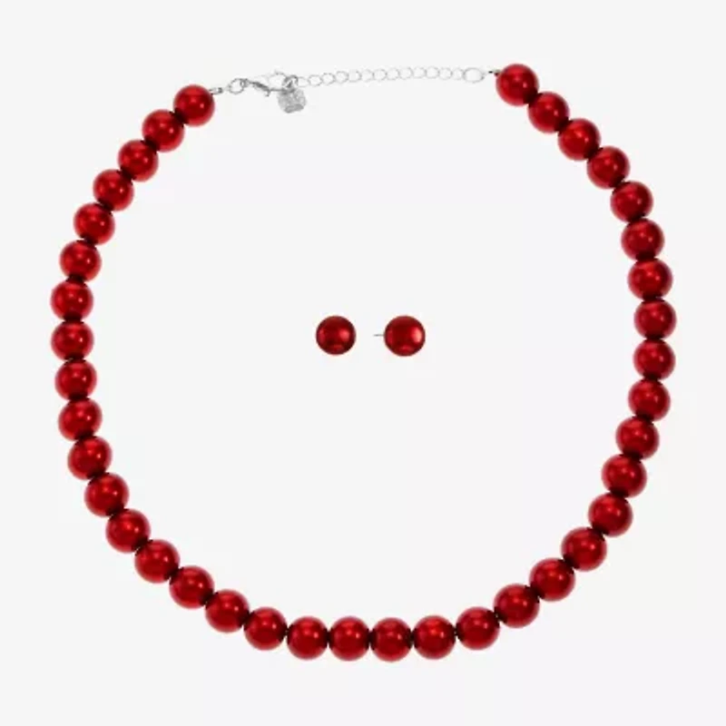 Monet Jewelry Timeless Red Strand Necklace & Stud Earring Womens Simulated Pearl Round 2-pc. Jewelry Set