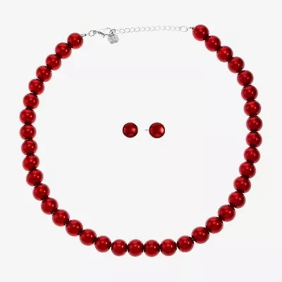Monet Jewelry Timeless Red Strand Necklace & Stud Earring Womens Simulated Pearl Round 2-pc. Jewelry Set