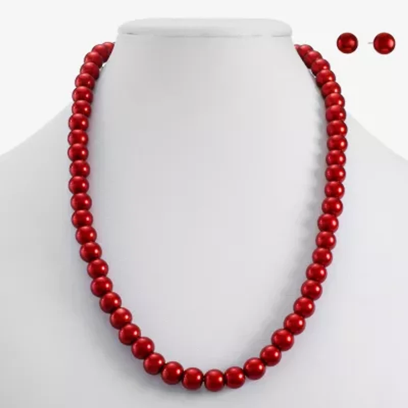 Monet Jewelry Timeless Red Strand Necklace & Stud Earring Womens Simulated Pearl Round 2-pc. Jewelry Set