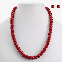 Monet Jewelry Timeless Red Strand Necklace & Stud Earring Womens Simulated Pearl Round 2-pc. Jewelry Set