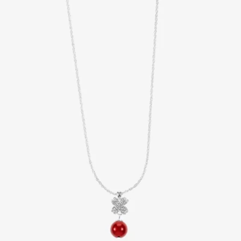 Monet Jewelry Timeless Silver Tone & Red Womens Glass Simulated Pearl Round 17 Inch Pendant Necklace