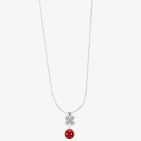 Monet Jewelry Timeless Silver Tone & Red Womens Glass Simulated Pearl Round 17 Inch Pendant Necklace