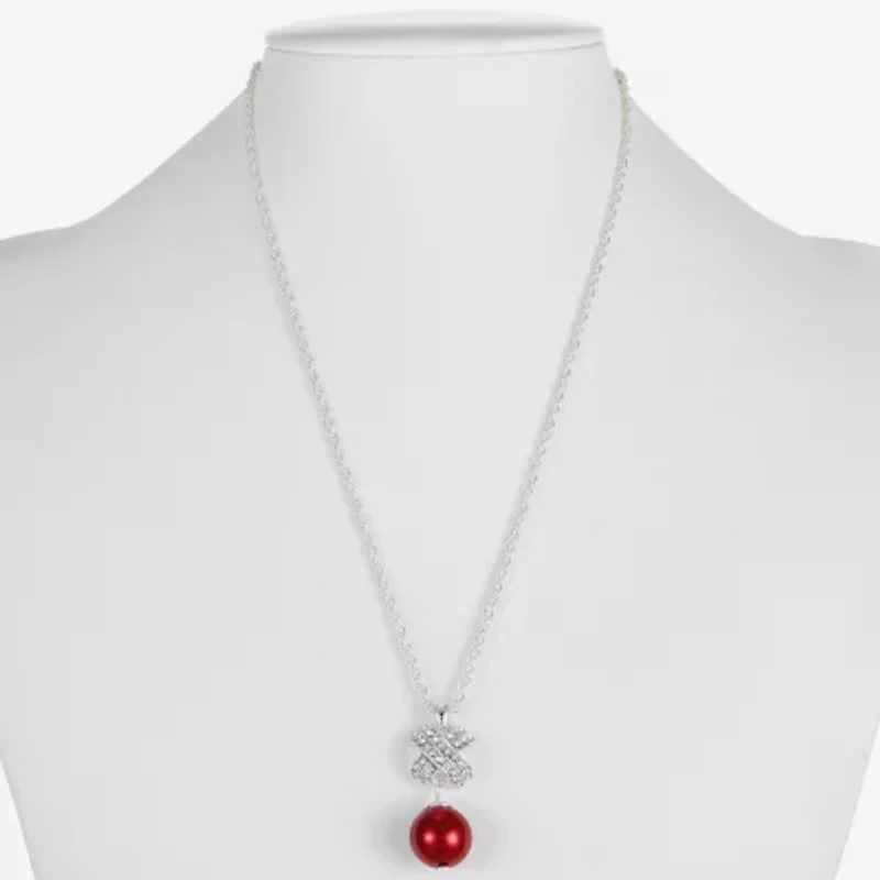 Monet Jewelry Timeless Silver Tone & Red Womens Glass Simulated Pearl Round 17 Inch Pendant Necklace