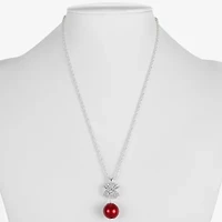 Monet Jewelry Timeless Silver Tone & Red Womens Glass Simulated Pearl Round 17 Inch Pendant Necklace