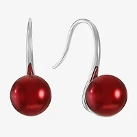 Monet Jewelry Timeless Silver Tone & Red Womens Simulated Pearl Round Drop Earrings