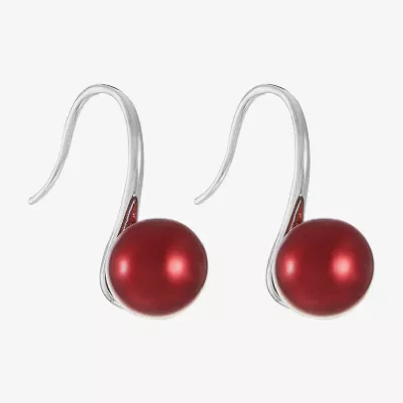 Monet Jewelry Timeless Silver Tone & Red Womens Simulated Pearl Round Drop Earrings
