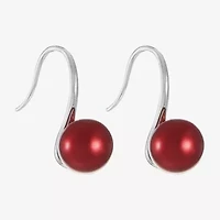 Monet Jewelry Timeless Silver Tone & Red Womens Simulated Pearl Round Drop Earrings