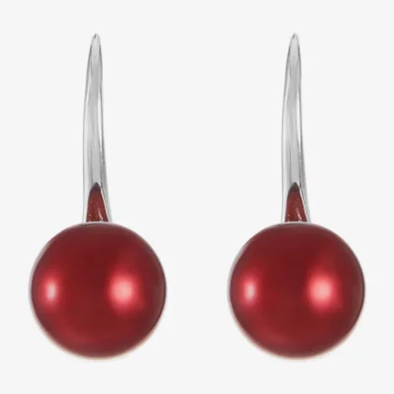 Monet Jewelry Timeless Silver Tone & Red Womens Simulated Pearl Round Drop Earrings