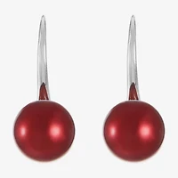 Monet Jewelry Timeless Silver Tone & Red Womens Simulated Pearl Round Drop Earrings